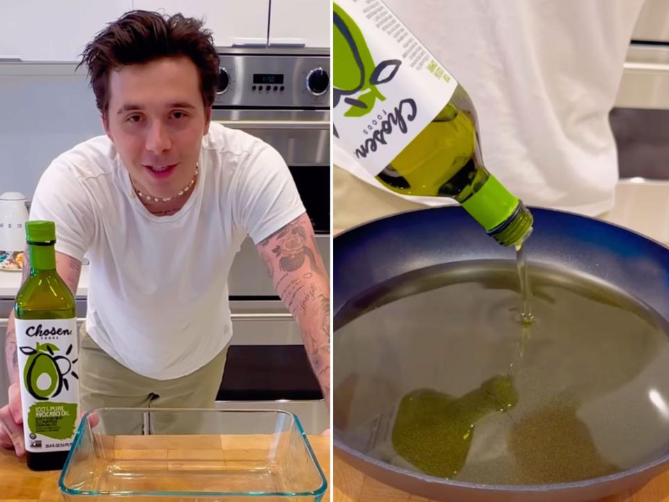 Brooklyn Beckham frying chicken with avocado oil