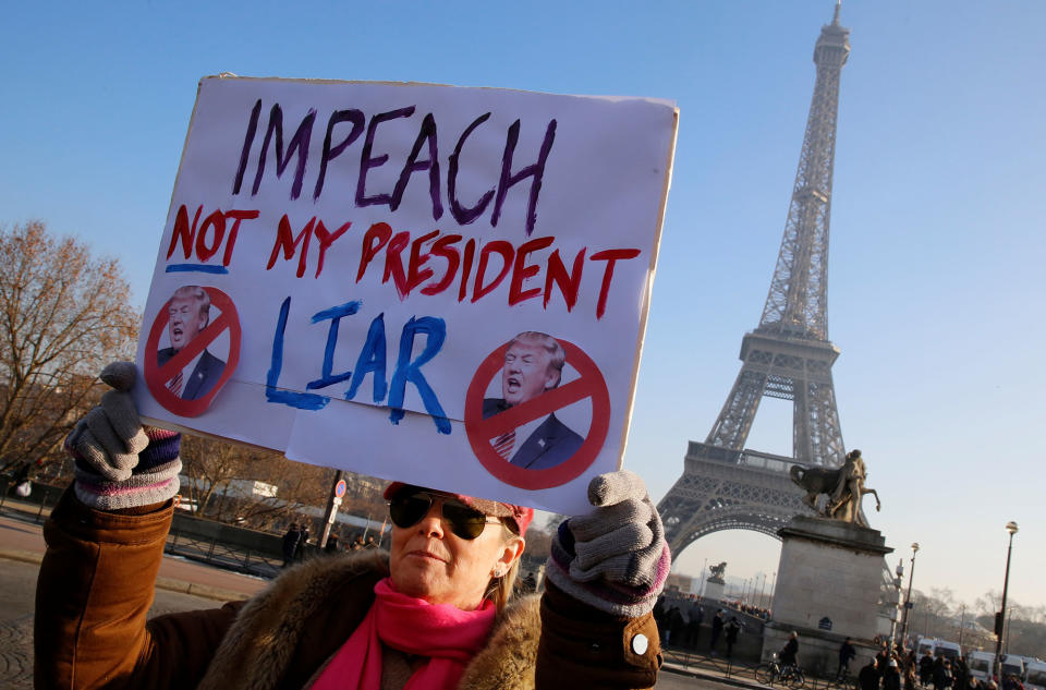 <p>Protesters take part in the Women’s March in Paris, France, January 21, 2017. The march formed part of a worldwide day of action following the inauguration of Donald Trump to U.S. President. (Jacky Naegelen/Reuters) </p>