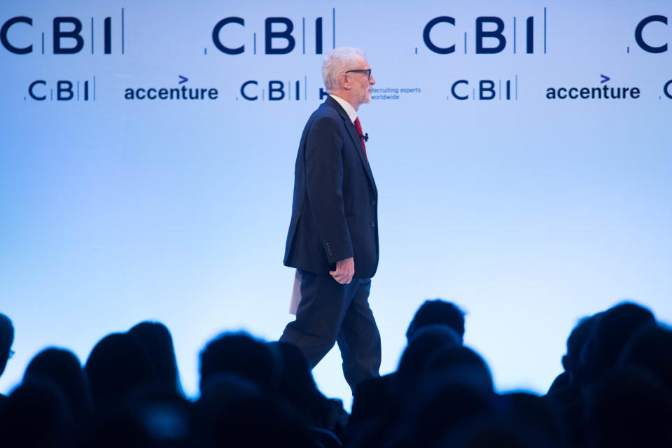 Labour leader, Jeremy Corbyn speaking at the CBI annual conference at the InterContinental Hotel in London. PA Photo. Picture date: Monday November 18, 2019. See PA story POLITICS Election. Photo credit should read: Stefan Rousseau/PA Wire