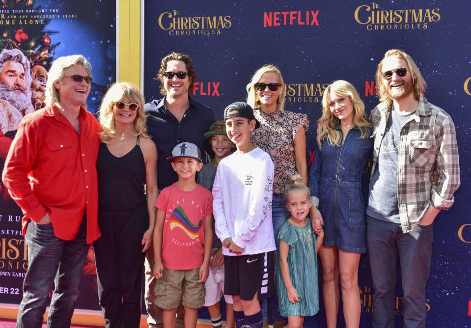 Kurt Russell (left), Goldie Hawn and their family attend the L.A. premiere of "The Christmas Chronicles" in November 2018.