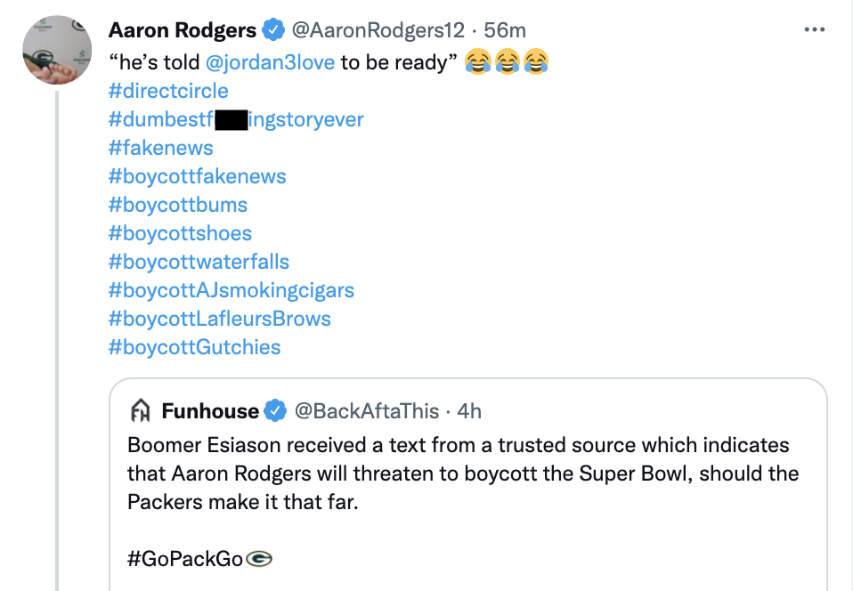 Screengrab of Aaron Rodgers' tweet.