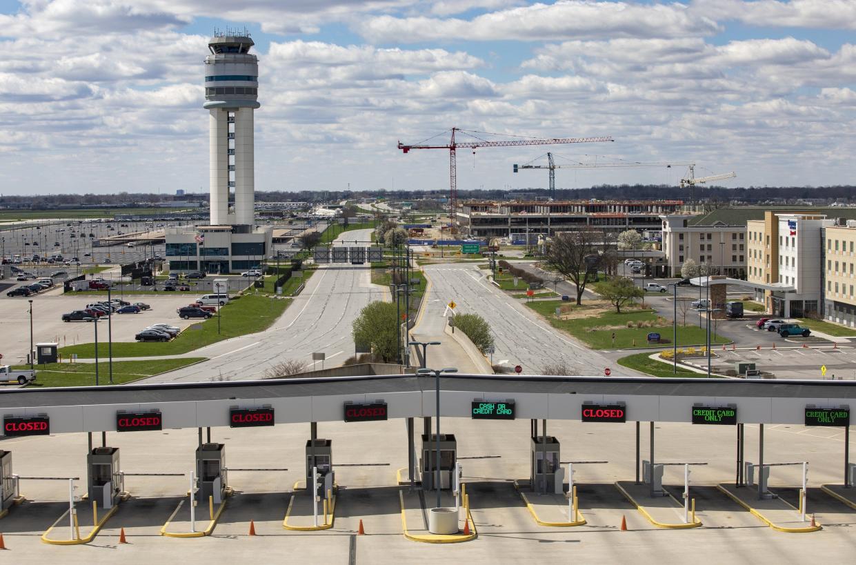 A file photo of John Glenn International Airport with the air traffic control tower in the distance.