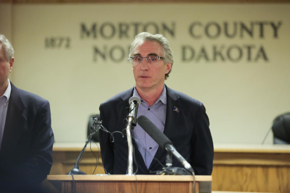 FILE:  North Dakota Governor Doug Burgum speaks during a press conference announcing plans for the clean up of the Oceti Sakowin protest camp on February 22, 2017 in Mandan, North Dakota. / Credit: Stephen Yang / Getty Images