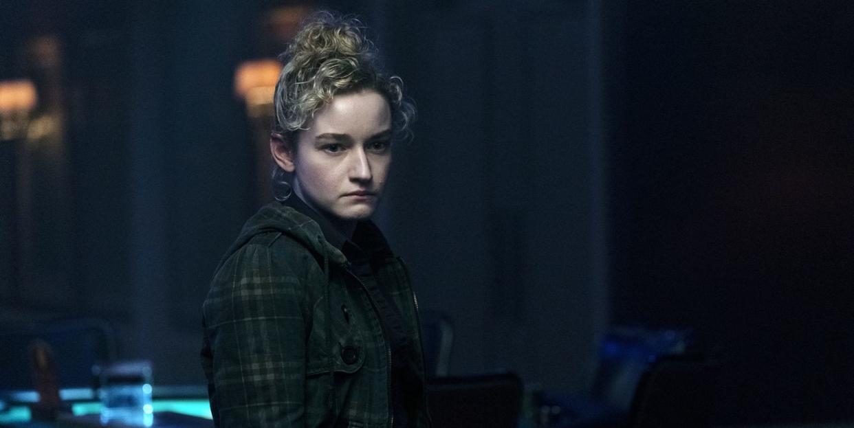 a pensive looking ruth langmore, played byjulia garner, in ozark