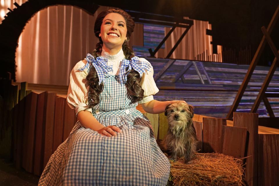 Maddy Moore plays "Dorothy Gale" and Scrappy plays "Toto" in "The Wizard of Oz," on stage at Titusville Playhouse through Dec. 10, 2023. Visit titusvilleplayhouse.com.