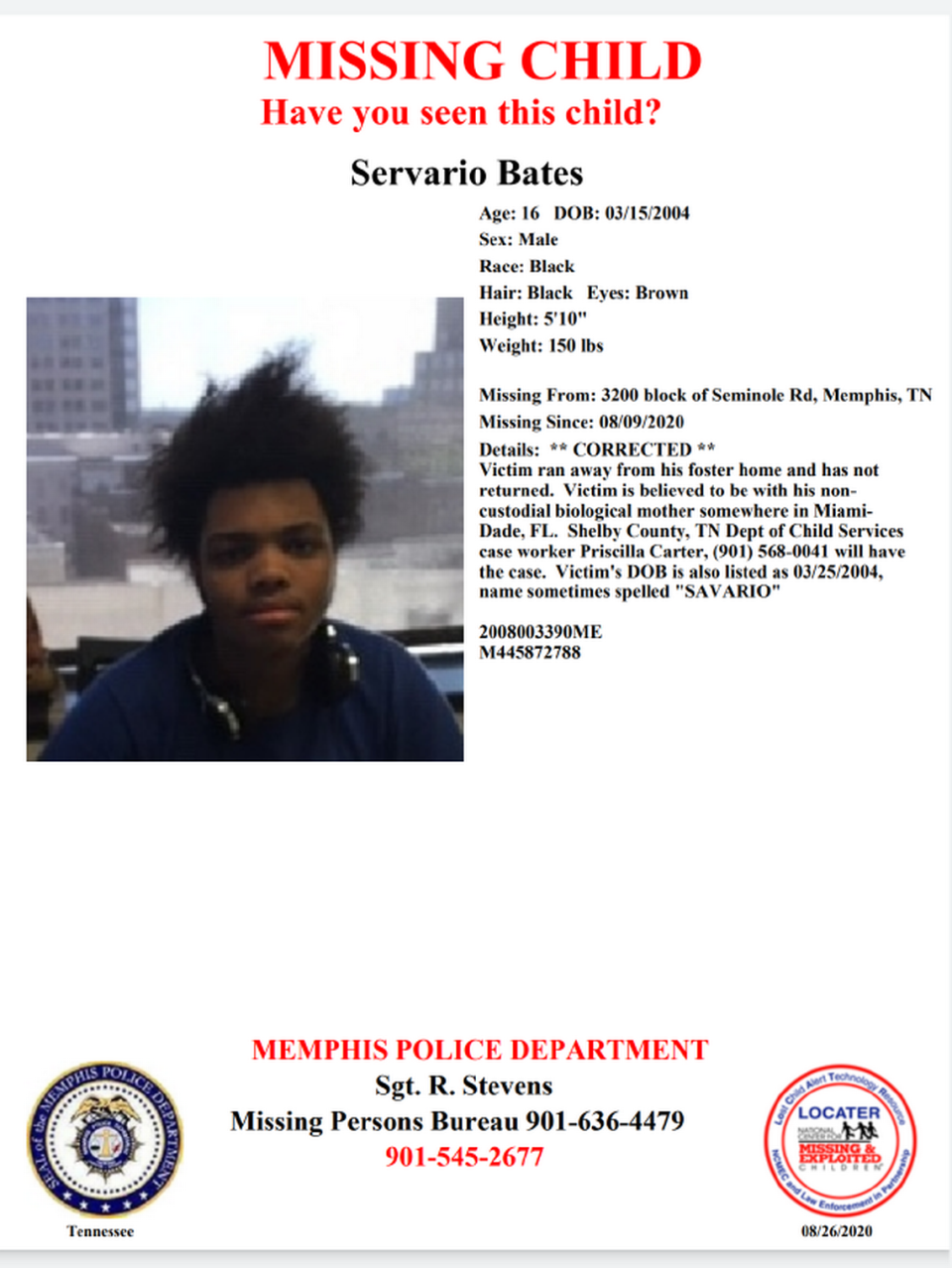 Missing teen Servario Bates