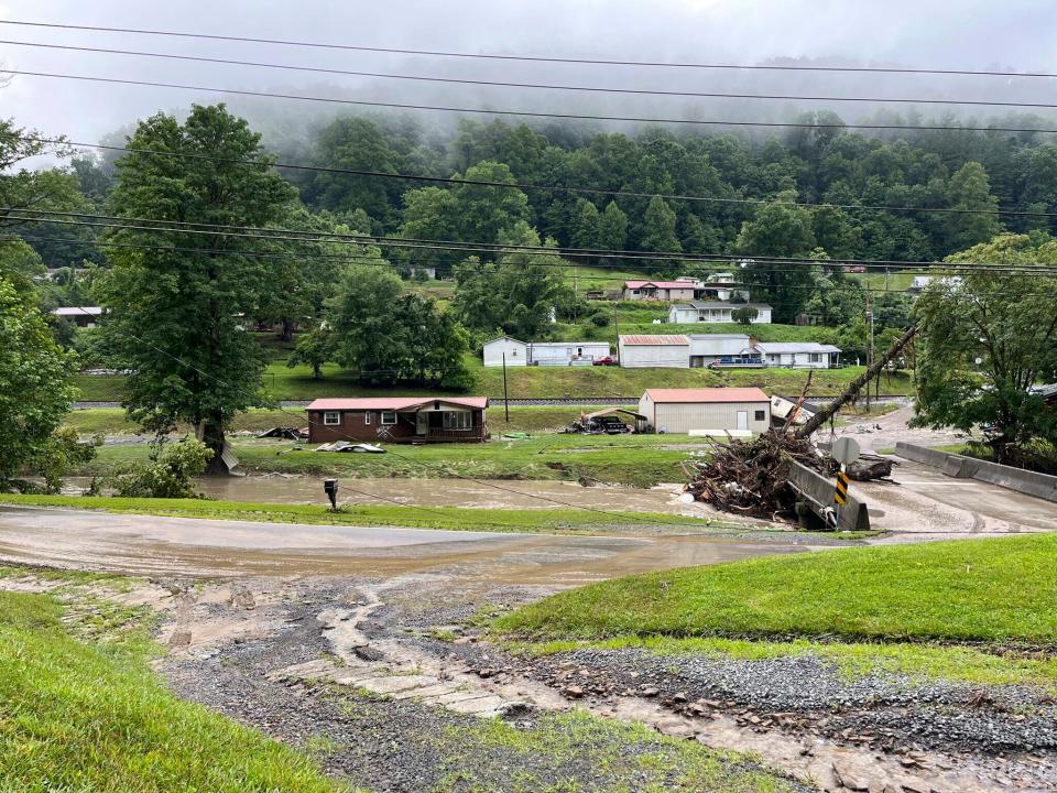 Damage from flooding is shown in the Whitewood community of Buchanan County, Virginia early on Wednesday (AP)