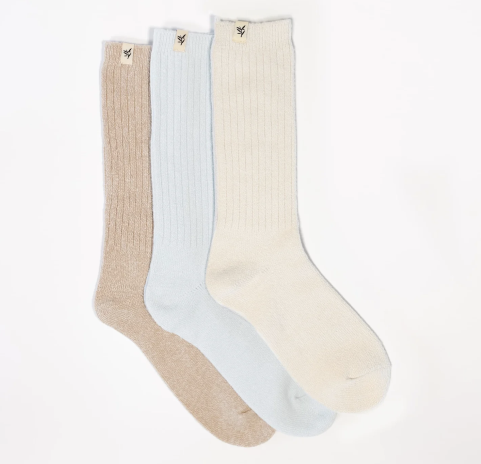 brown, light blue and cream socks