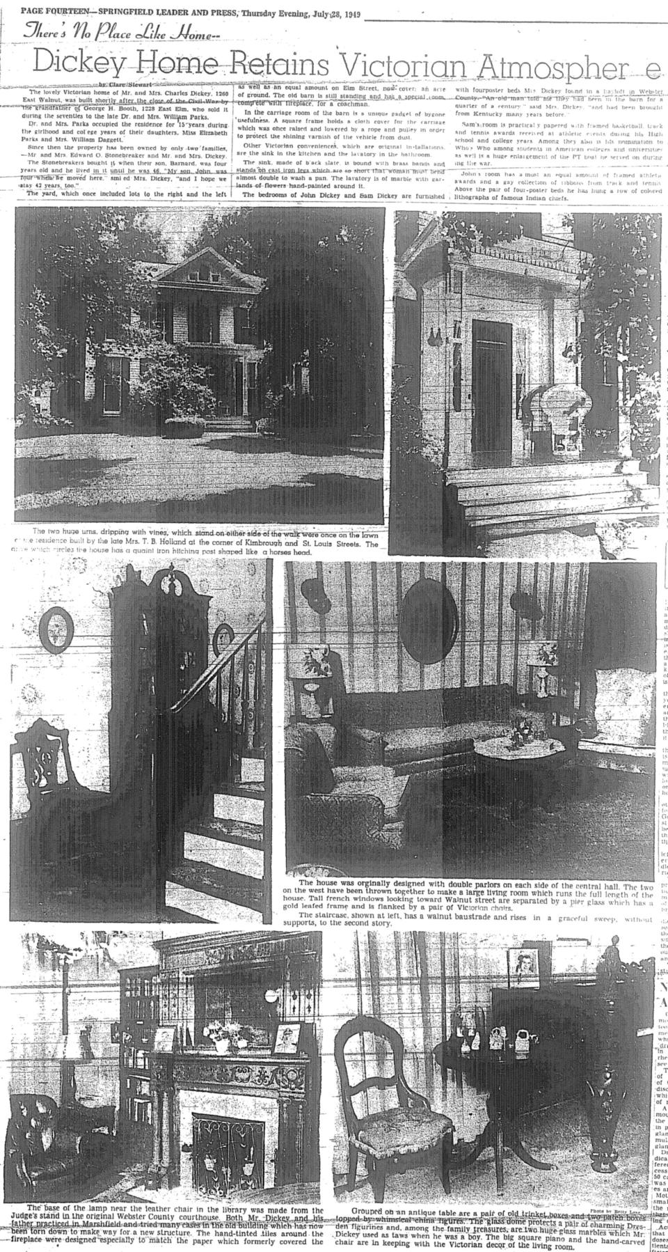 A feature on the "Dickey House" at 1260 E. Walnut St. from a July 28, 1949 issue of the Springfield Leader and Press.