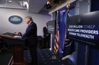 President Donald Trump speaks during a briefing with reporters in the James Brady Press Briefing Room of the White House, Monday, Aug. 3, 2020, in Washington.(AP Photo/Alex Brandon)