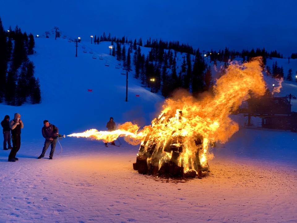 A bonfire roars at Hoodoo Ski Area on Feb. 4.