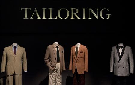 Examples of Italian tailoring are displayed at "The Glamour of Italian Fashion 1945-2014" exhibition, at the Victoria and Albert Museum in London April 2, 2014. REUTERS/Neil Hall