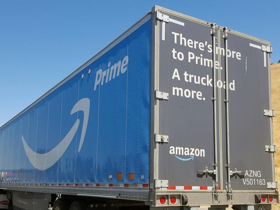 Amazon tractor trailer semi truck.