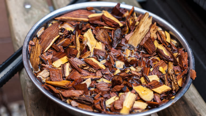 soaked wood chips in bowl