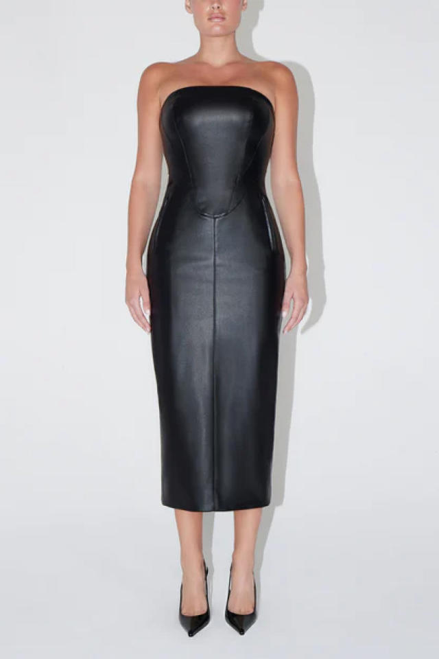 Kelly Black Vegan Leather Strapless Mini Dress