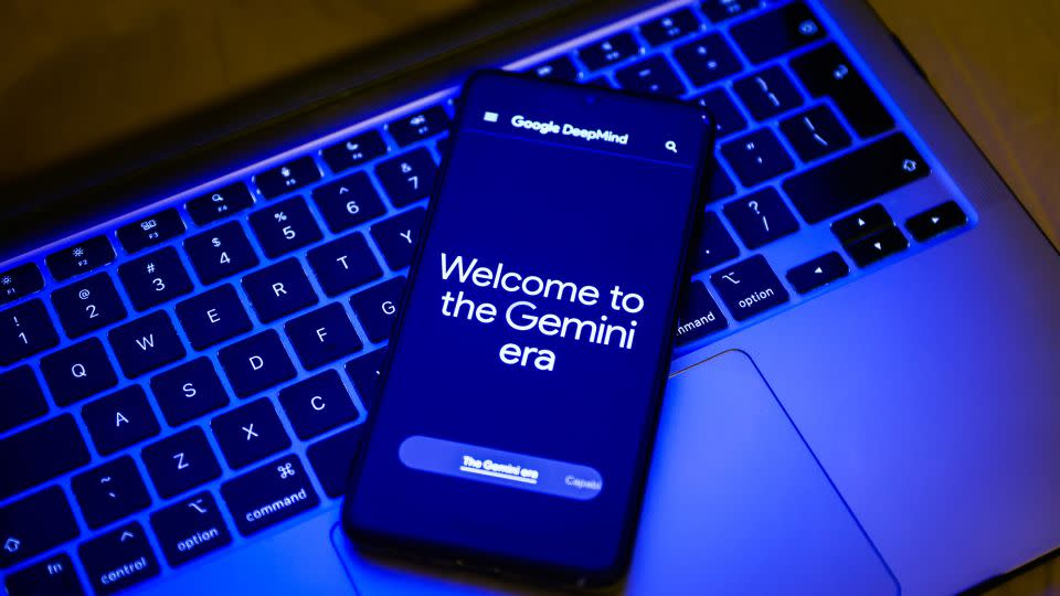 'Welcome to the Gemini era' slogan on Google DeepMind website is screened on a mobile phone for illustration photo. - Beata Zawrzel/NurPhoto/Getty Images