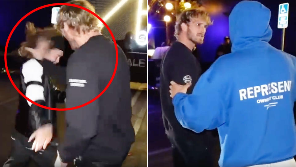 Seen here, amateur footage captures the ugly incident involving Logan Paul and a heckler.