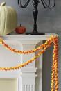<p>To make this easy candy corn garland, thread monofilament fishing line onto a needle and poke it through the candies, avoiding areas where the colors meet, as corn can break at those points. Then, simply hang on a mantel or a staircase using cloth tape.</p><p><a class="link " href="https://www.amazon.com/KastKing-FluoroKote-Fluorocarbon-Coated-Fishing/dp/B017AR85Y8?tag=syn-yahoo-20&ascsubtag=%5Bartid%7C10070.g.1908%5Bsrc%7Cyahoo-us" rel="nofollow noopener" target="_blank" data-ylk="slk:SHOP FISHING LINE">SHOP FISHING LINE</a></p>