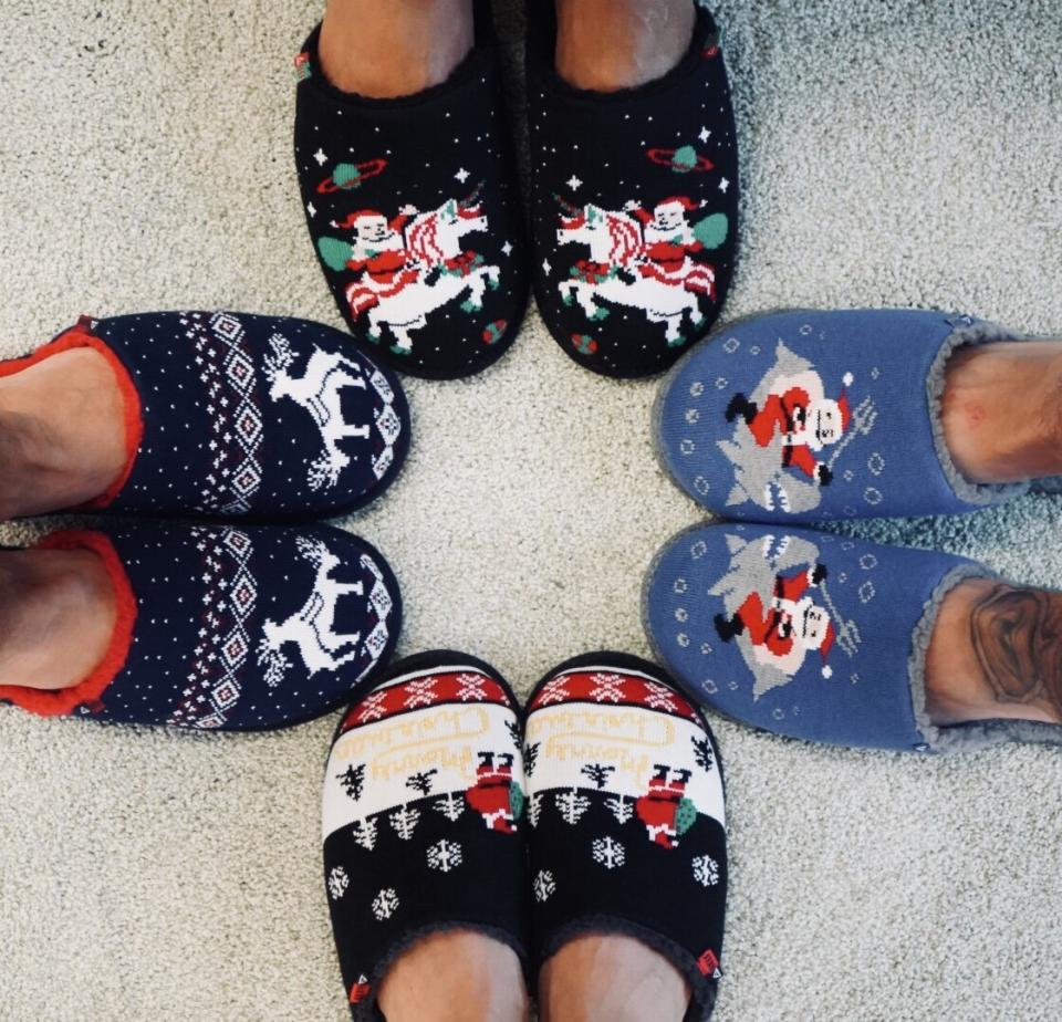 Today's modern ugly holiday sweaters are designed to be in your face. These <a href="https://www.reef.com/shop/mens-shoes/reef-x-tipsy-elves-slippers/CI2719-070-M.html" target="_blank" rel="noopener noreferrer">ugly Christmas slippers</a> take a more subtle approach. Hope you like people staring at your feet!