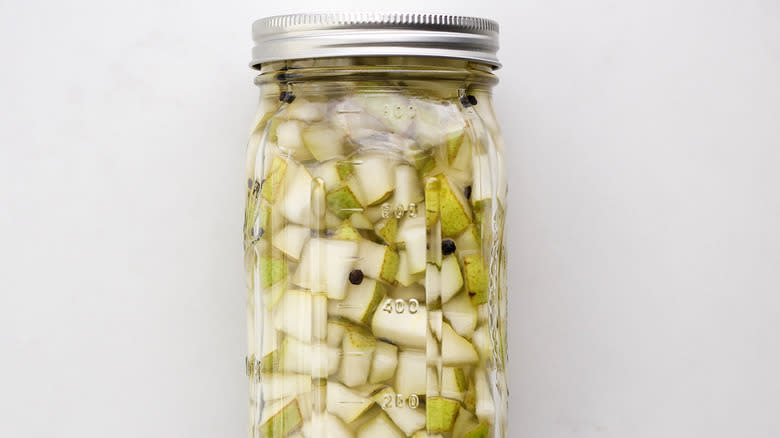 pickled pears in jar