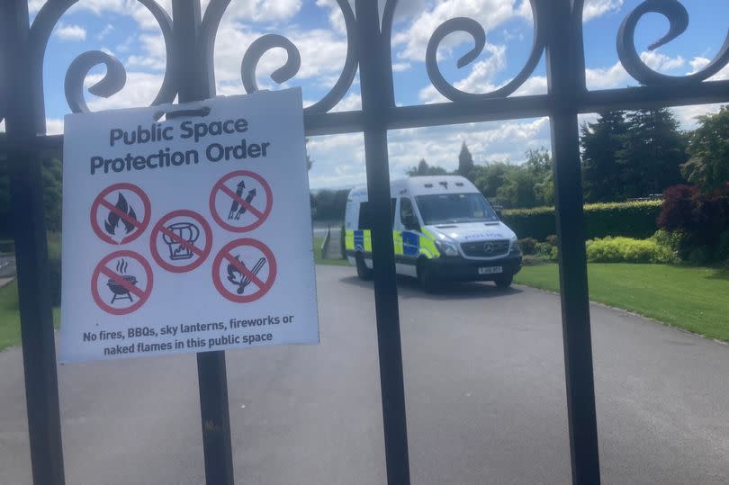 Police van at the top entrance to Greenhead Park on Saturday, June 22, 2024 -Credit:Yorkshire Live