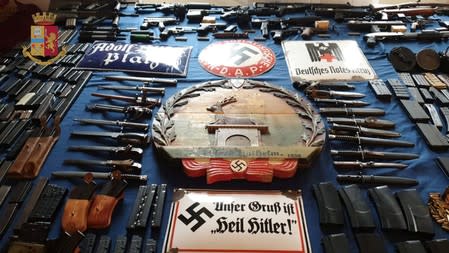 Italian Police handout shows weapons seized in raids on neo-Nazi sympathisers, in Turin