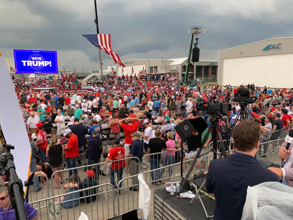 With storms looming, a rally for Donald Trump on Saturday, April 20, 2024, in Wilmington was canceled.