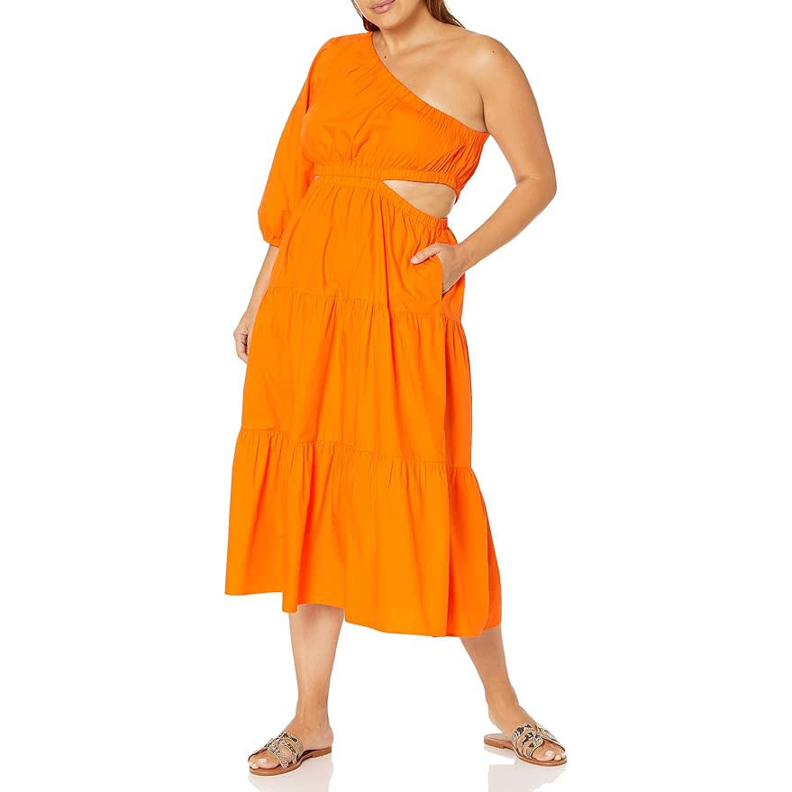 The Drop Women’s April One-Shoulder Cutout Tiered Midi Dress