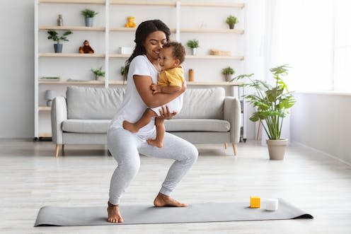 <span class="caption">Many women aren't sure where to start when it comes to exercising again after having a baby. </span> <span class="attribution"><a class="link " href="https://www.shutterstock.com/image-photo/postpartum-weight-loss-happy-black-lady-2100694459" rel="nofollow noopener" target="_blank" data-ylk="slk:Prostock-studio/ Shutterstock;elm:context_link;itc:0;sec:content-canvas">Prostock-studio/ Shutterstock</a></span>