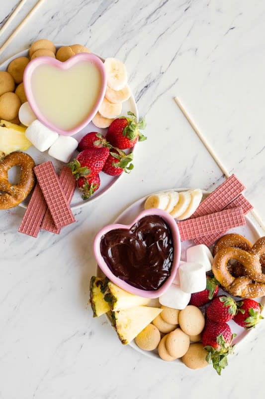 <p>Dessert For Two</p><p>Nothing easier than this dessert to pull together for Valentine’s Day.</p><p><strong>Get the recipe: <a href="https://www.dessertfortwo.com/easy-chocolate-fondue-for-two/" rel="nofollow noopener" target="_blank" data-ylk="slk:Easy Chocolate Fondue for Two;elm:context_link;itc:0;sec:content-canvas" class="link rapid-noclick-resp">Easy Chocolate Fondue for Two</a></strong></p>