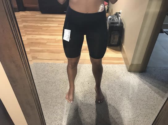 A pair of comfy high-waisted compression bike shorts with deep pockets