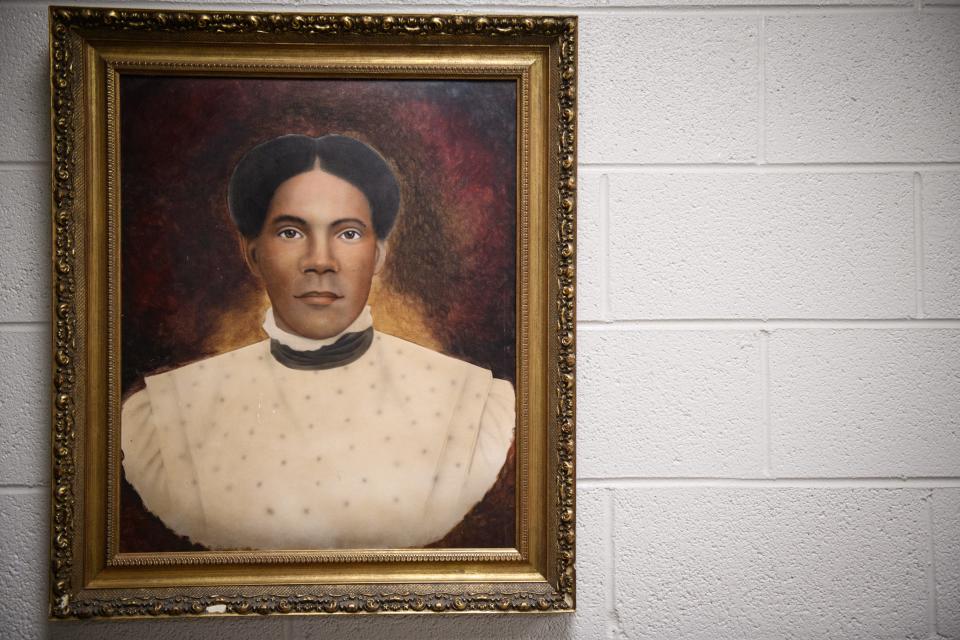 A portrait of Rachel Wood, who donated the land where the church stands, is on display at Mt. Sinai Missionary Baptist Church's museum.