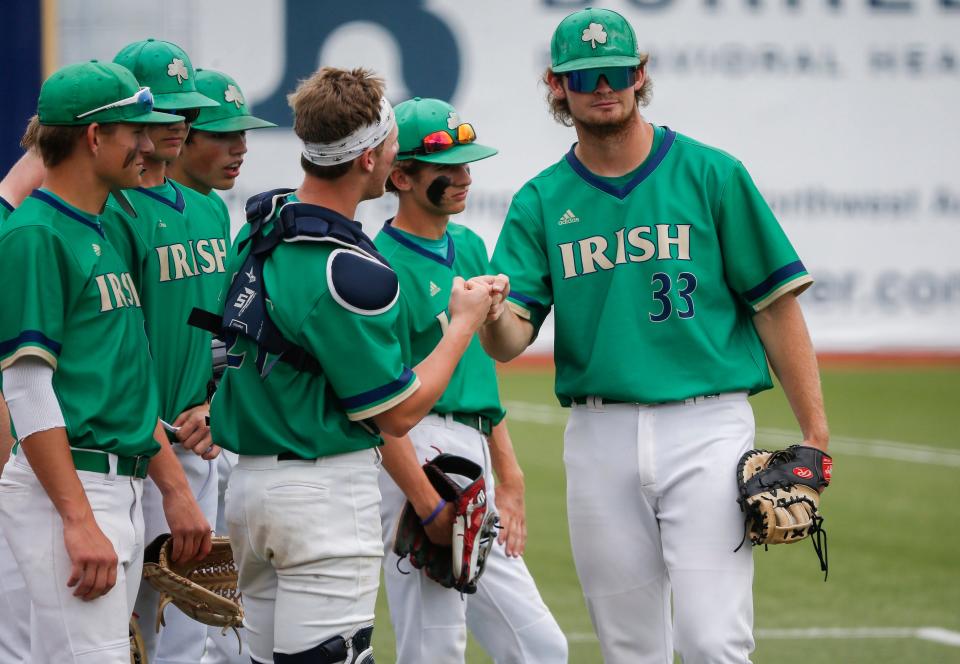 Coleman Morrison, of Springfield Catholic, during the Irishs' 11-0 win over Valley Park in the class 3 semifinals at US Ballpark in Ozark on Wednesday, June 1, 2022.