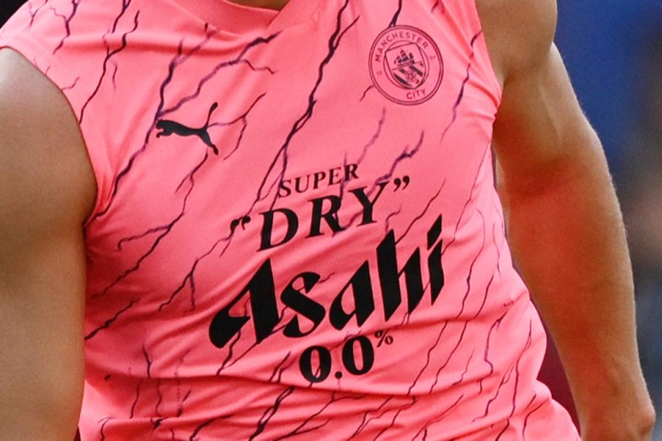 Manchester City’s training kit is sponsored by Japanese beer brand Asahi  (Getty Images)