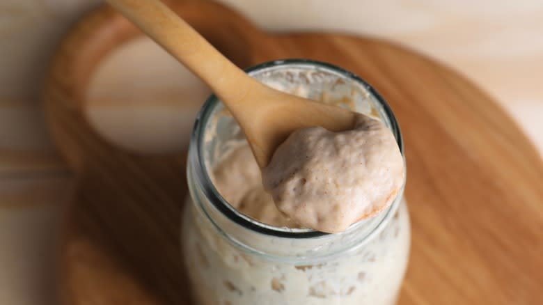 spoon with sourdough starter