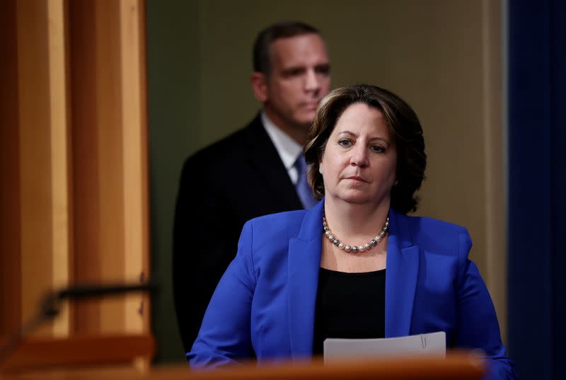 U.S. law enforcement officials discuss May ransomware attack on Colonial Pipeline during news conference at the Justice Department in Washington