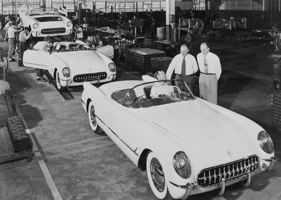 Old Corvettes in a factory