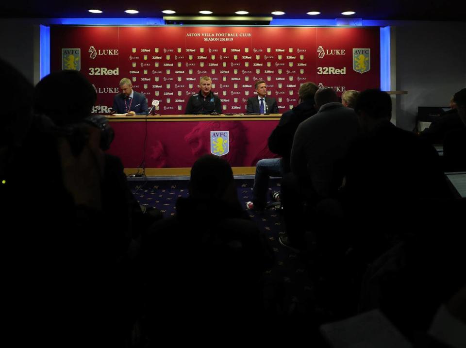 Dean Smith at his first Villa press conference (Getty)