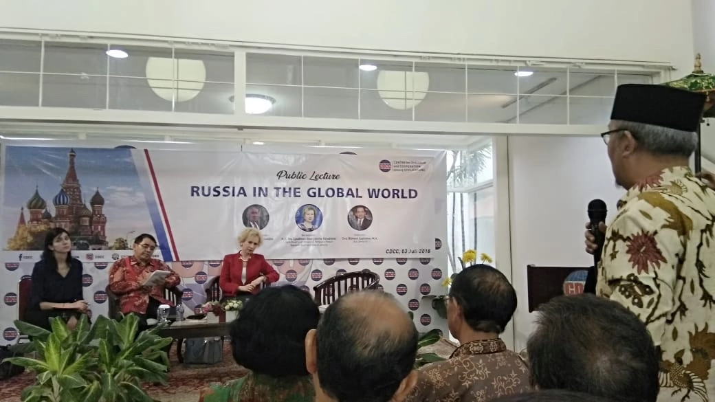 Me interpreting for the Ambassador of Russian in Indonesia at one of the conferences in Jakarta.