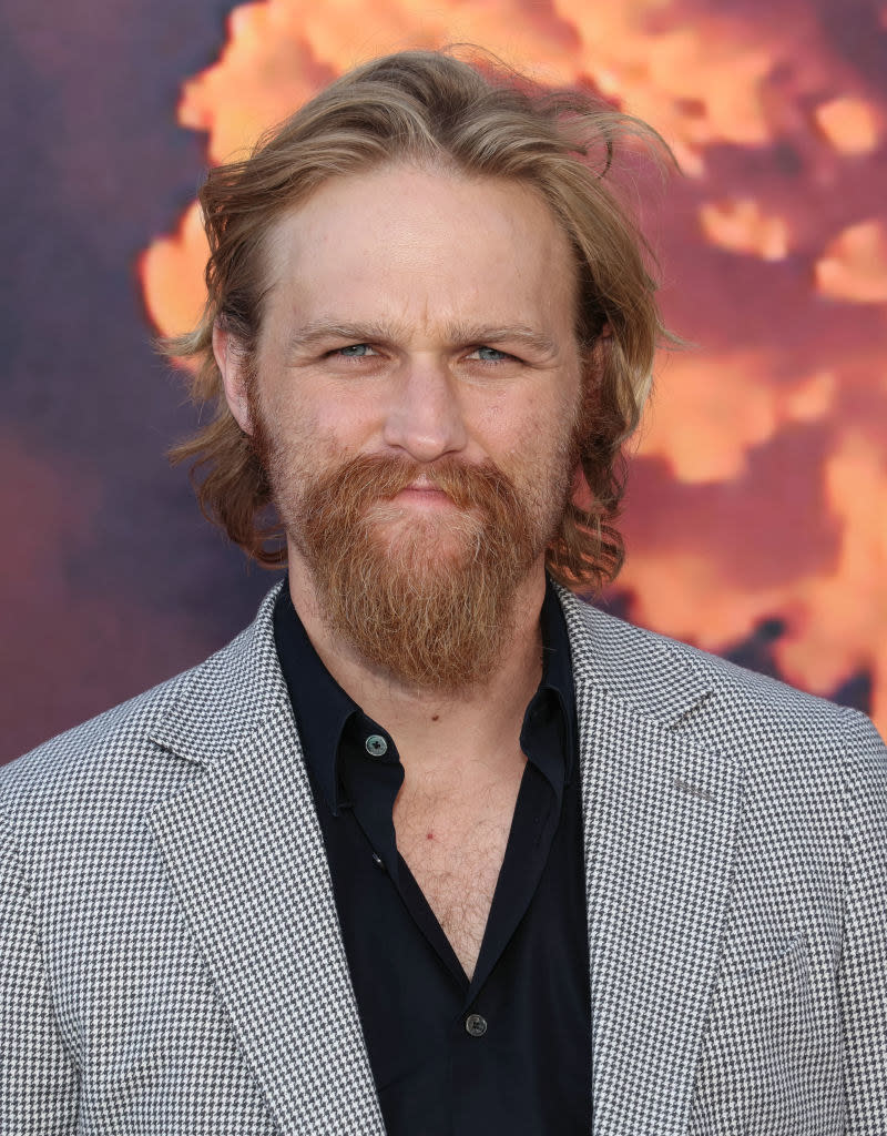 Russell, with a beard and mustache, at the premiere for "Under the Banner of Heaven"