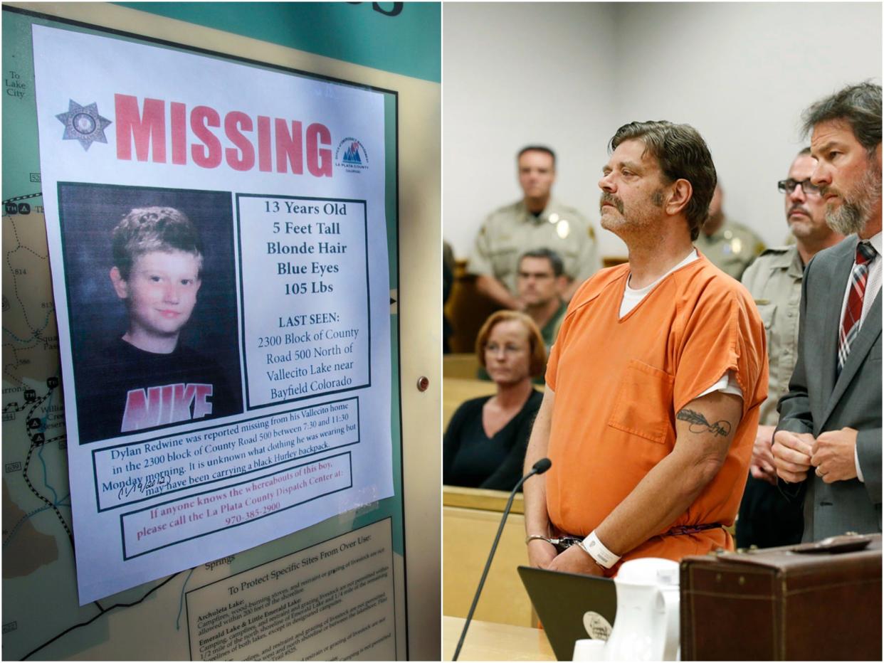 Mark Redwine (right) stands accused of murdering his 13-year-old son Dylan (left) in 2012.  (AP)
