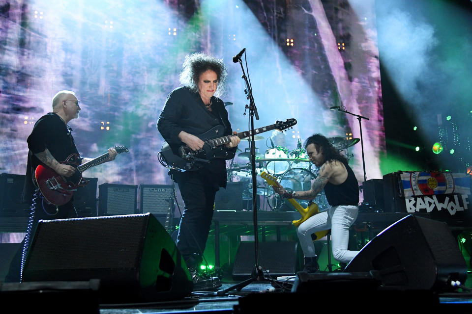 NEW YORK, NEW YORK - MARCH 29: Inductees Reeves Gabrels, Simon Gallup, Robert Smith, and Jason Cooper of The Cure attend the 2019 Rock & Roll Hall Of Fame Induction Ceremony at Barclays Center on March 29, 2019 in New York City. (Photo by Jamie McCarthy/WireImage)