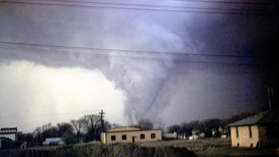 A file image of the 1956 Hudsonville-Standale tornado, which killed 17 people and injured hundreds more. (via NWS)