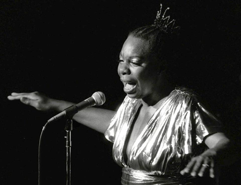 In this June 27, 1985, file photo, Nina Simone performs at Avery Fisher Hall in New York.
