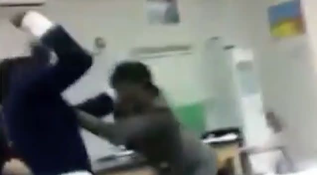 Video of the incident shows the pair throwing punches, pulling hair and wrestling. Photo: Screenshot