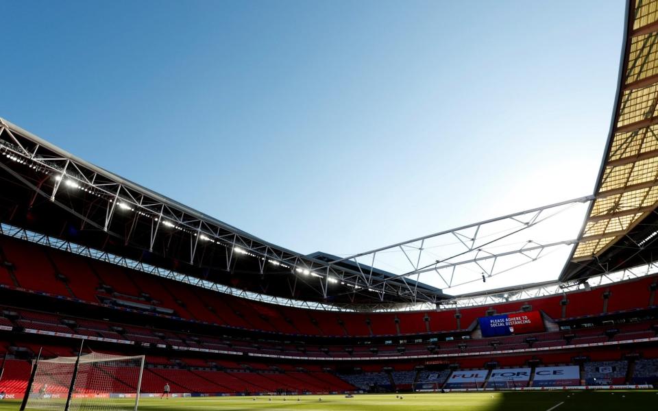 Soccer Football - Championship Play-Off Final - Brentford v Fulham - Wembley Stadium, London, Britain - August 4, 2020 General view inside the stadium before the match, as play resumes behind closed doors following the outbreak of the coronavirus disease -  Action Images via Reuters