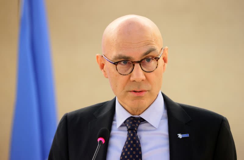 FILE PHOTO: Volker Turk, United Nations High Commissioner for Human Rights, attends the Human Rights Council at the United Nations in Geneva