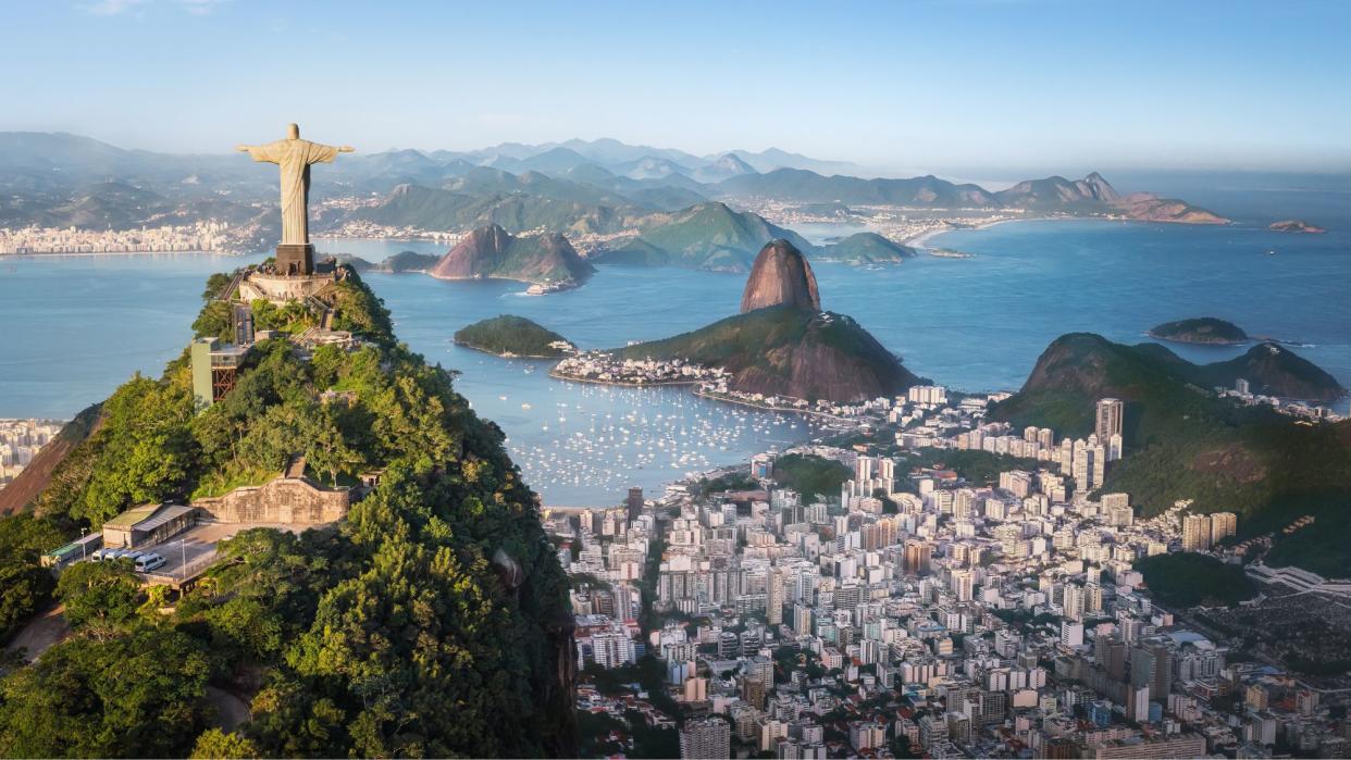  Corcovado Mountain, Sugarloaf Mountain and Guanabara Bay in Rio de Janeiro . 