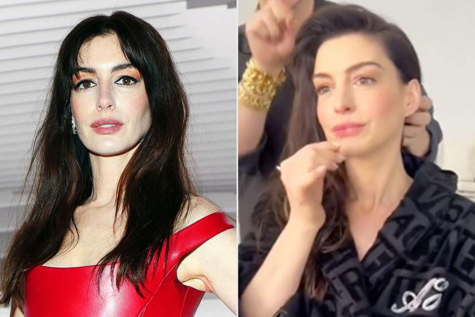 <p>Jacopo Raule/Getty; Anne Hathaway/Instagram</p> Anne Hathaway shares lip-plumping beauty hack in new "LipTok" video