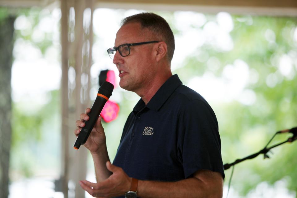 City Utilities CEO Gary Gibson discusses CU's mission to advance the quality of life ahead of a ribbon cutting ceremony for Dirt 66 on Fellows Lake July 30, 2022.